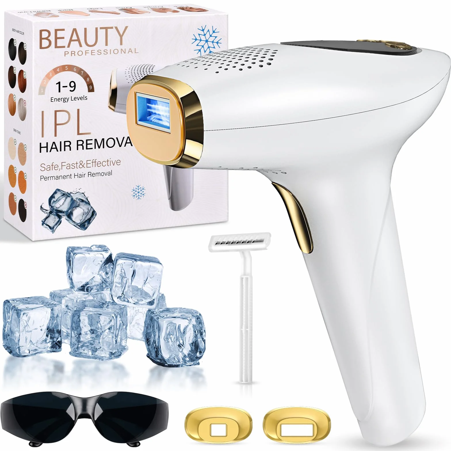 NIKYJM Depiladora IPL luz pulsada con enfriamiento 9 velocidades HR/SC/RA para mujer hombre cuerpo axilas Blanco