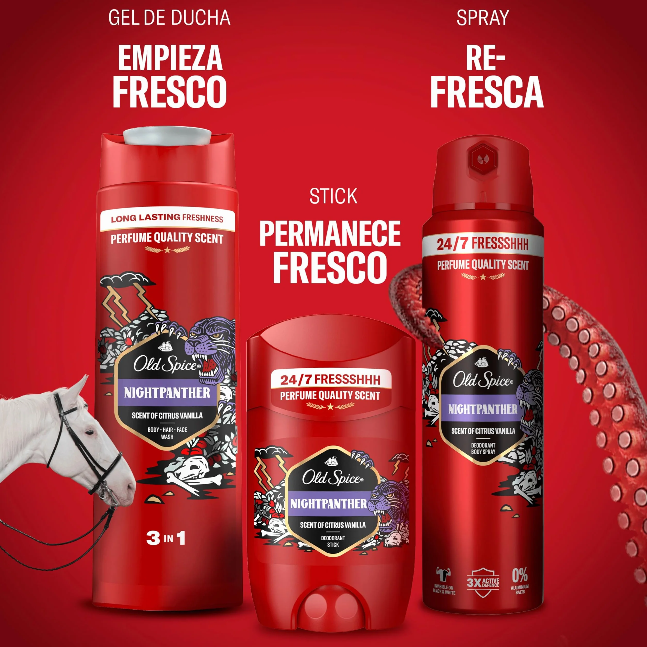 Old Spice Night Panther Desodorante en Barra 4x50ml, Fresco 24 Horas, Protección Contra el Mal Olor