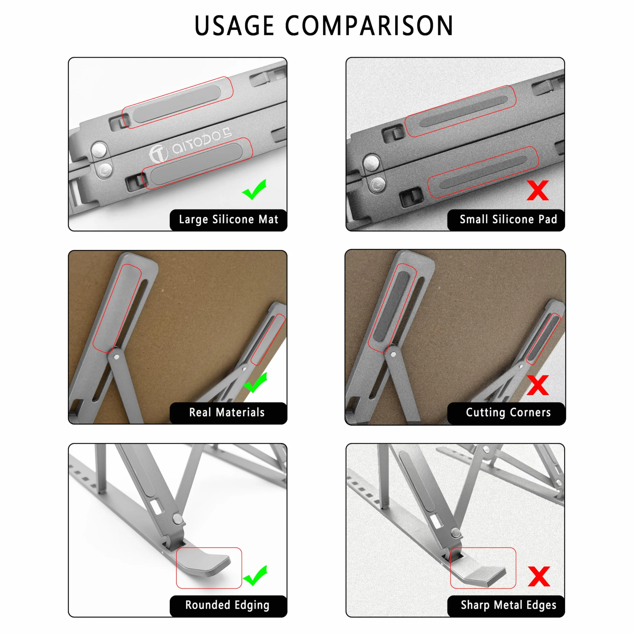 AiTodos® Soporte Portátil Plegable de Aleación de Aluminio Antideslizante con Ventilación y Ajuste de 6 Engranajes para Computadora Portátil