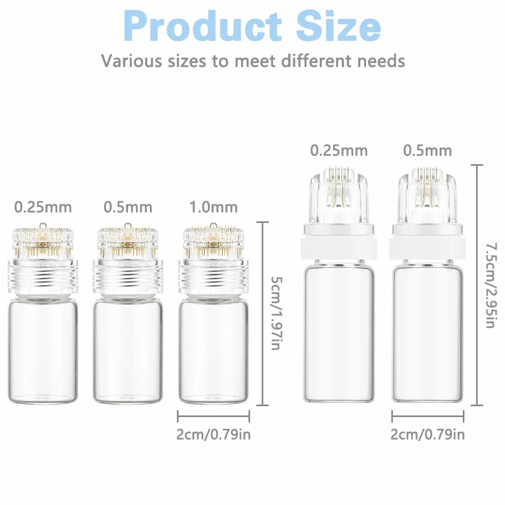 Microneedling Stamp 0.25 mm Titanium Needles, Dermaroller Facial, Titanium Beard Roller, 20 Pin with Refillable Serum Bottle