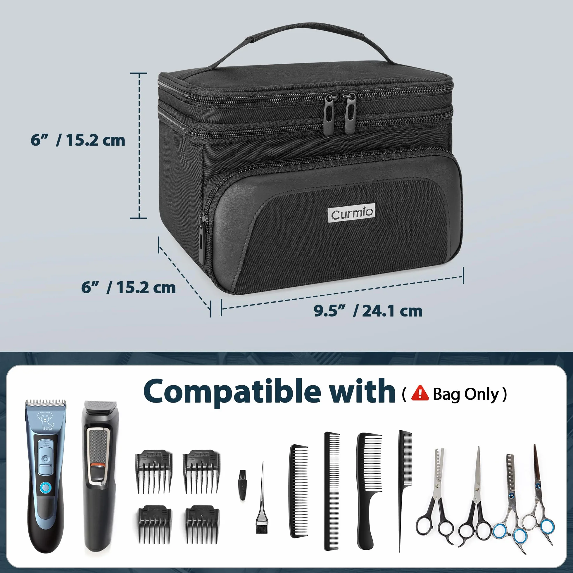 CURMIO Maletín Profesional 2 Niveles para Cortapelos, Organizador Portátil Compatible con Hatteker/Wahl/Oster/Andis Máquinas y Accesorios Barbería, Solo Bolsa, Negro