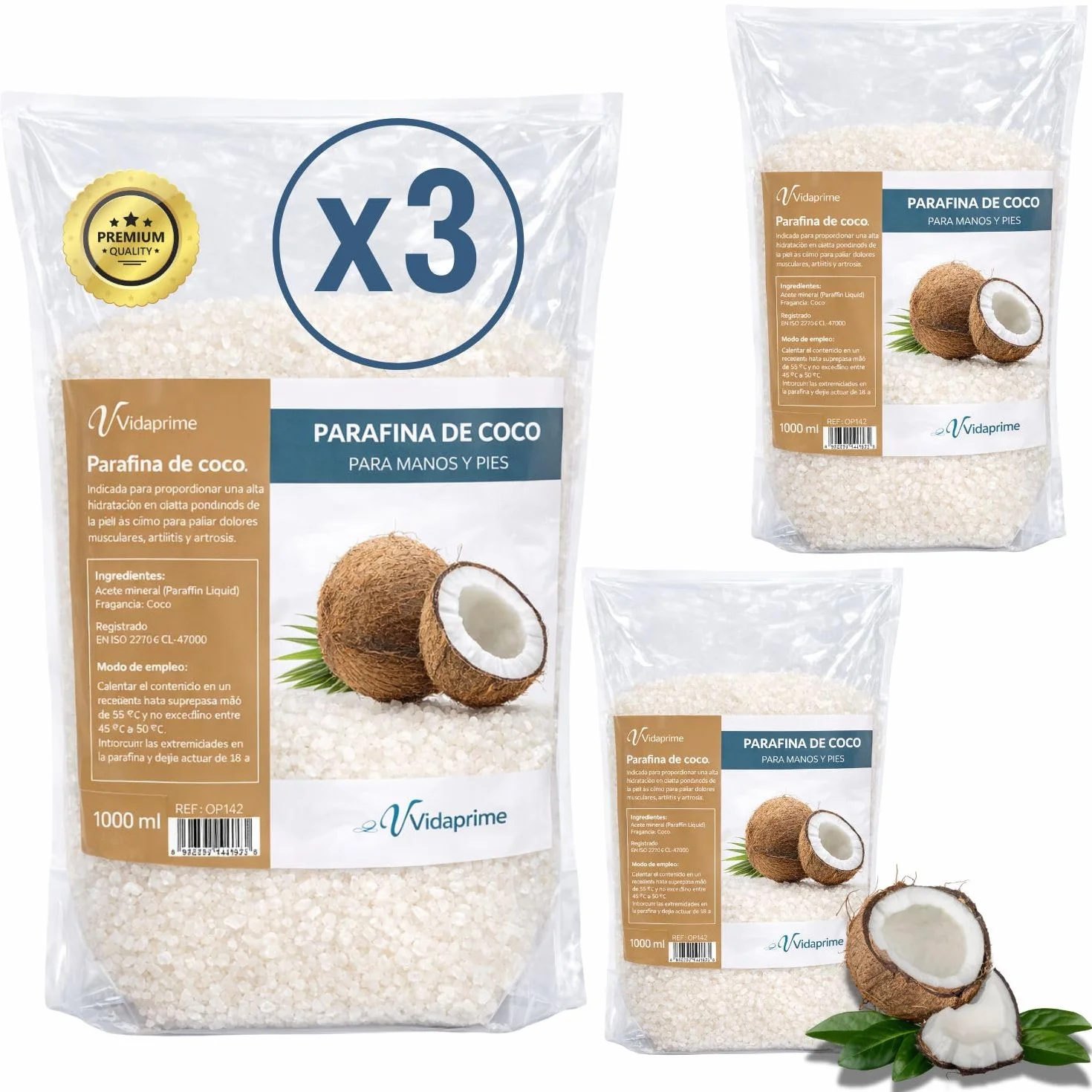 Parafina para Manos y Pies Pack 3x3000ml Profesional Hidratante Coco