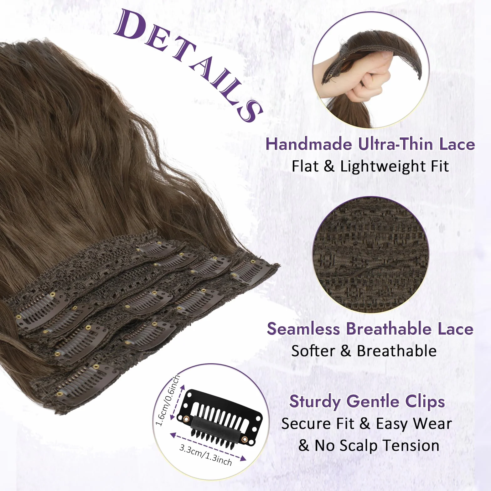 RUWISS Extensiones Pelo Natural Clip, 4 Piezas 45 cm Largo Extensiones de Clip de Pelo Natural Ondulado Rizado Sintética Extensiones de Cabello para Mujer (Marrón Claro y Rubio mezclado)