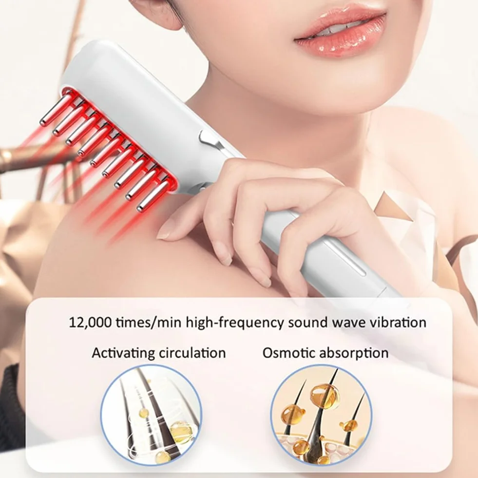 Peine eléctrico de masaje para crecimiento del cabello con micro-corriente, luz roja LED, cepillo para cuero cabelludo