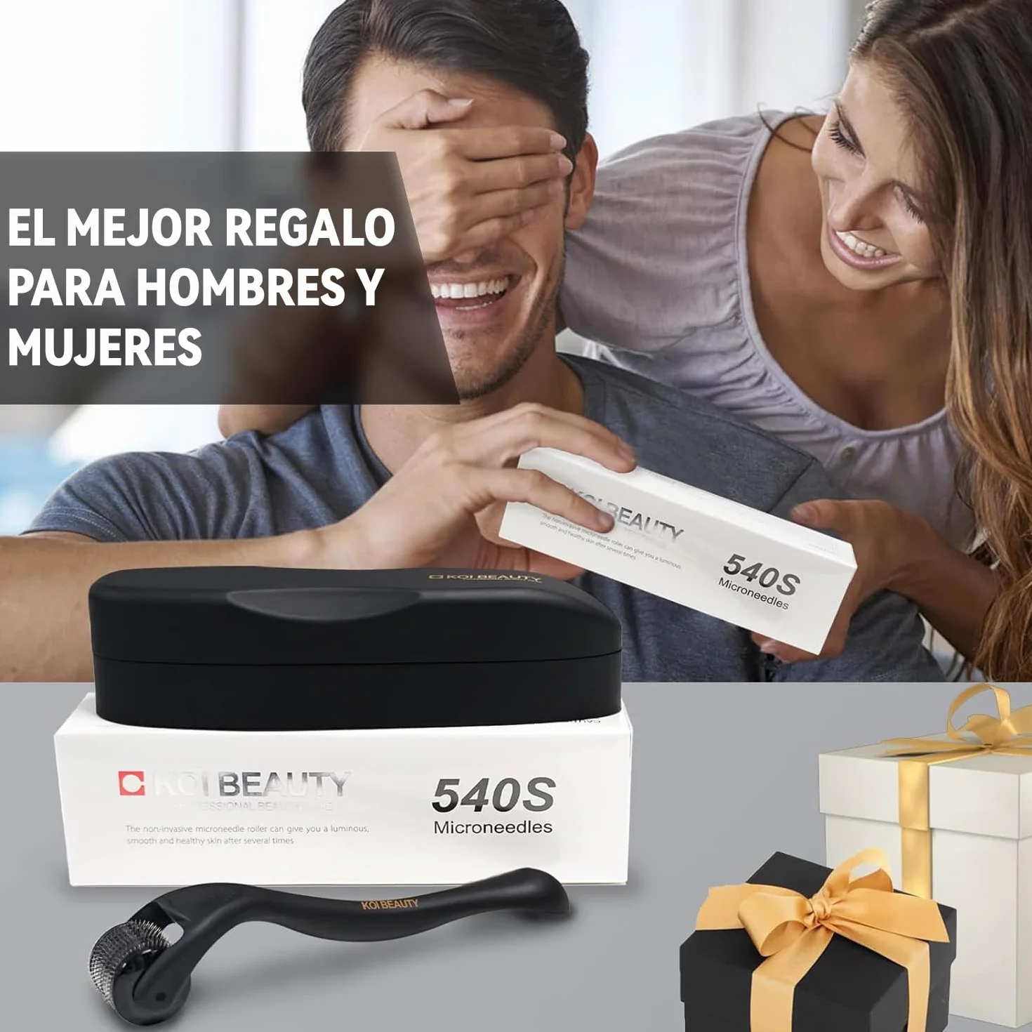 KOI BEAUTY Derma Roller 0.5 mm 540 agujas de titanio Microneedling Roller para barba y cabello Negro mate