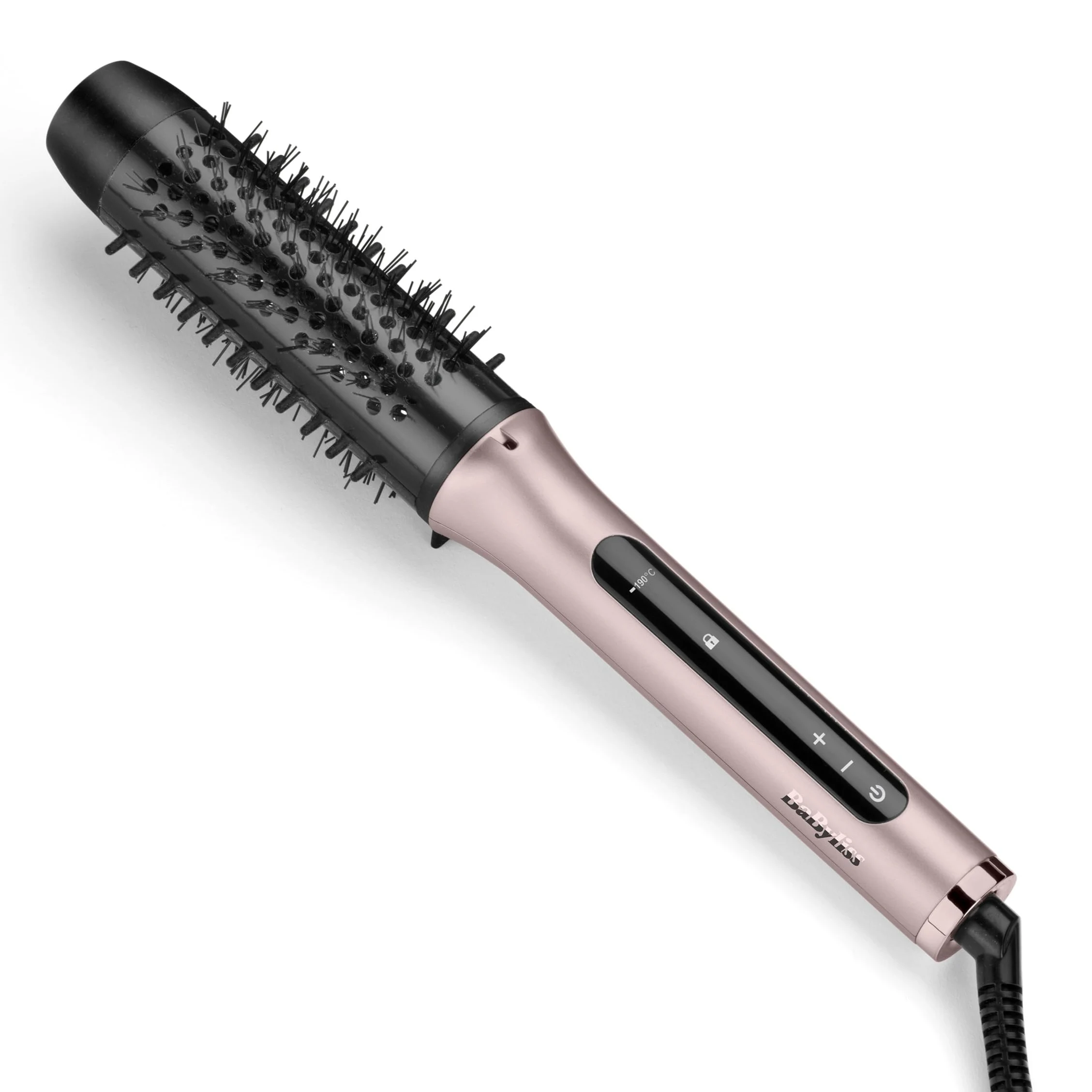 BaByliss Volume Boost Cepillo Térmico Caliente - Barril de 38mm, Cepillo Rizador Calentado, Control Iónico Antifrizz, 4 Niveles de Calor, Multivoltaje, Rosa/Negro, HSB200E