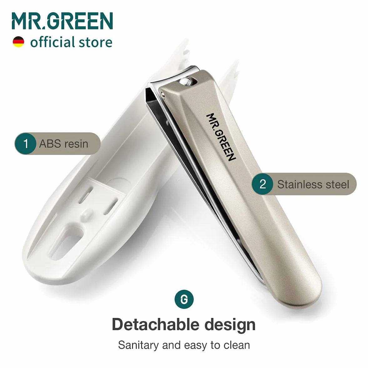 MR.GREEN Cortador de uñas acero inoxidable resistente a salpicaduras desmontable grande