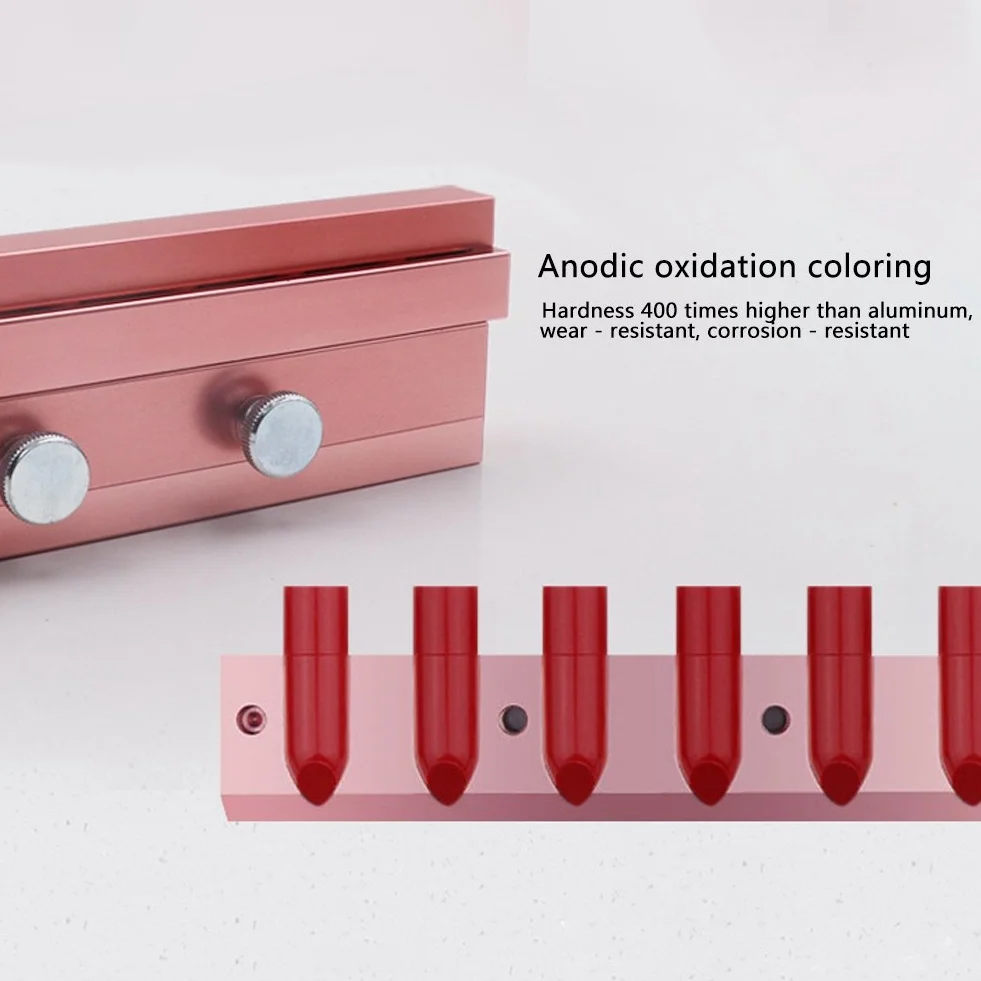 Molde de barra de labios DIY de aleación de aluminio, oro rosa, soporte para bálsamo labial, herramienta de doble uso (6 agujeros)