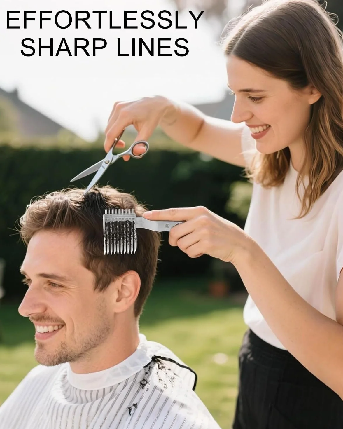Plantilla ajustable para cortar el pelo, cinta de silicona curva, 4 piezas, negro