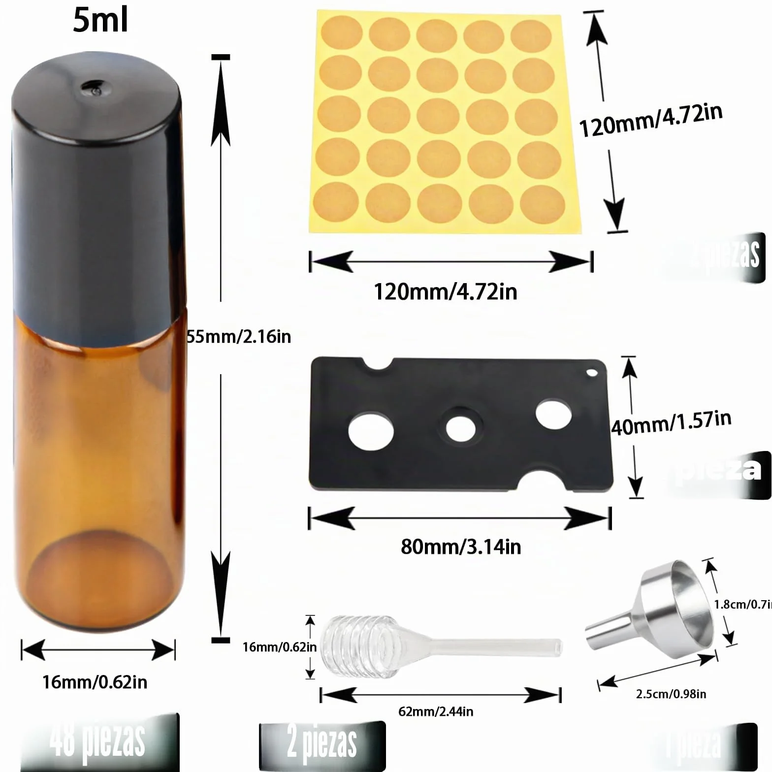 DKBT Roll On Aceites Esenciales 5ml 48pcs Botellas Rollon Cristal Rellenable Perfume con Bola de Acero Inoxidable para Masaje Aromaterapia