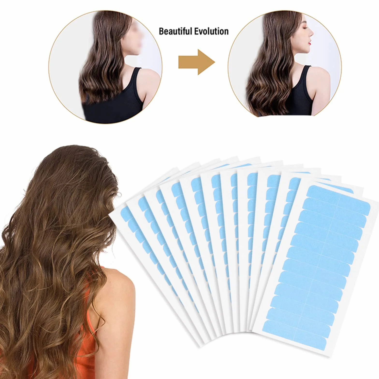 Cinta Adhesiva para Extensiones de Cabello, Repuesto, Azul (144pcs)