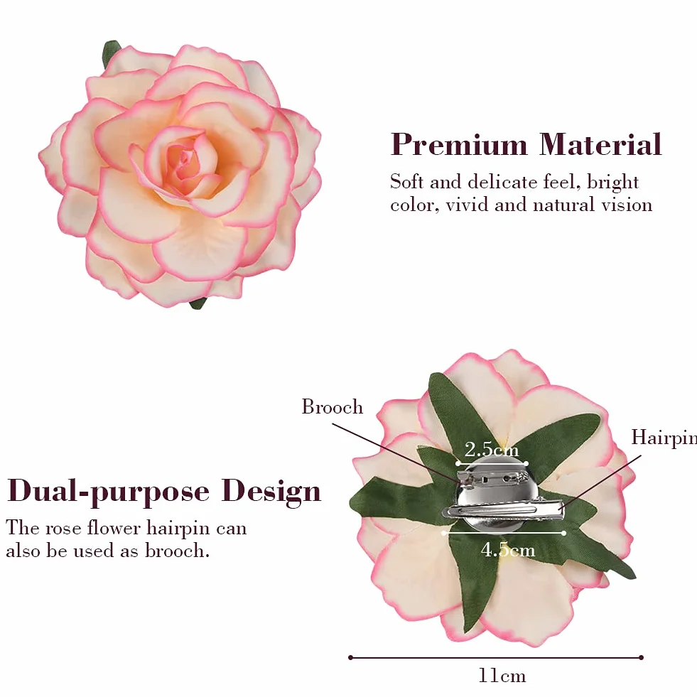 Clips de Pelo de Flor con Diseño de Rosas, Pinzas Hawaianas para Boda, 10 Colores 10 PCS