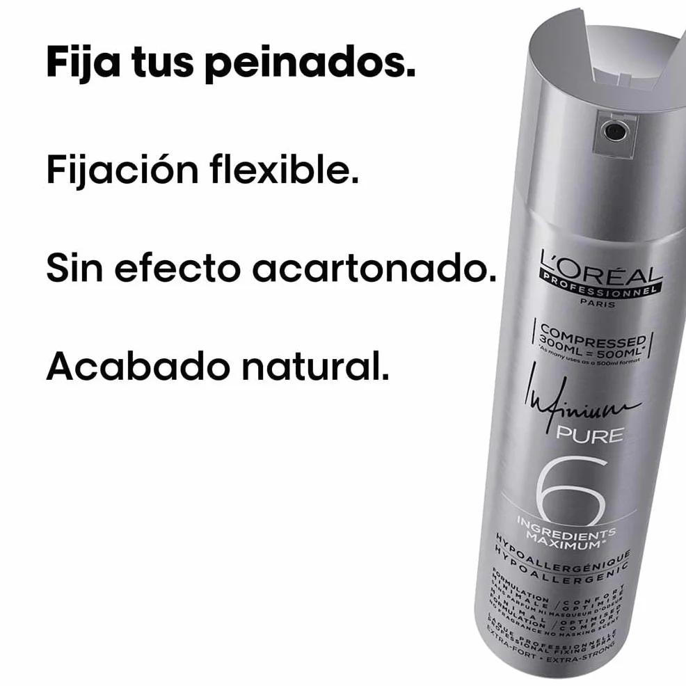 L'Oréal Professionnel Infinium Pure Extreme Strong Laca Fuerte 300ml Fijación Extrema Brillo Infinito