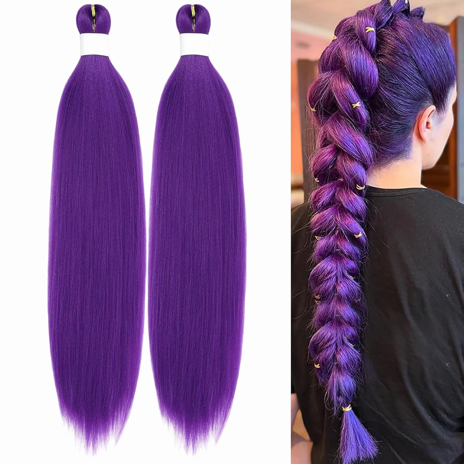 30 Pulgadas Extensiones Pelo Morado Kanekalon Prestirazados para Trenzas Halloween