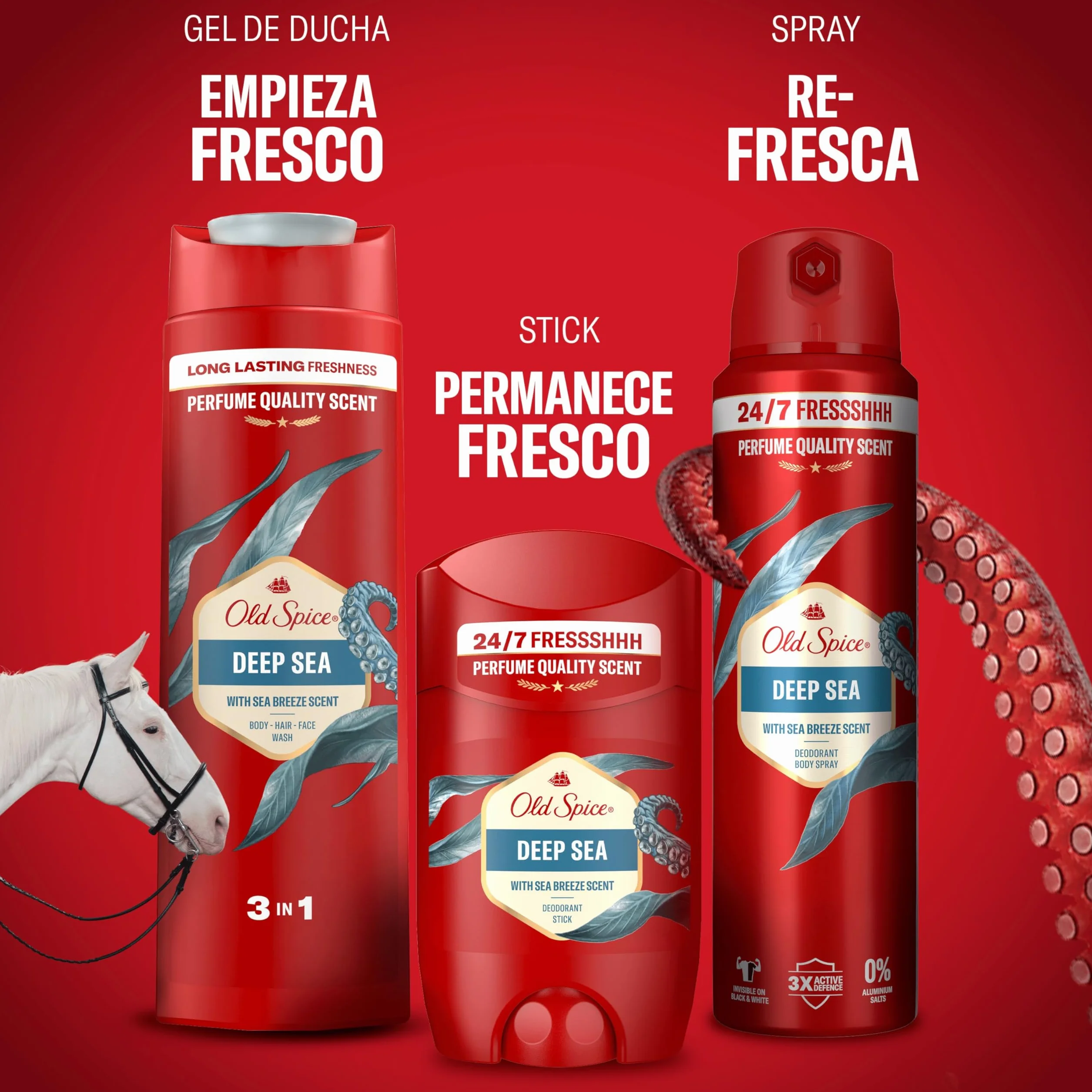 Old Spice Deep Sea Desodorante en Barra para Hombres 4x50ml, Fresco 24 Horas