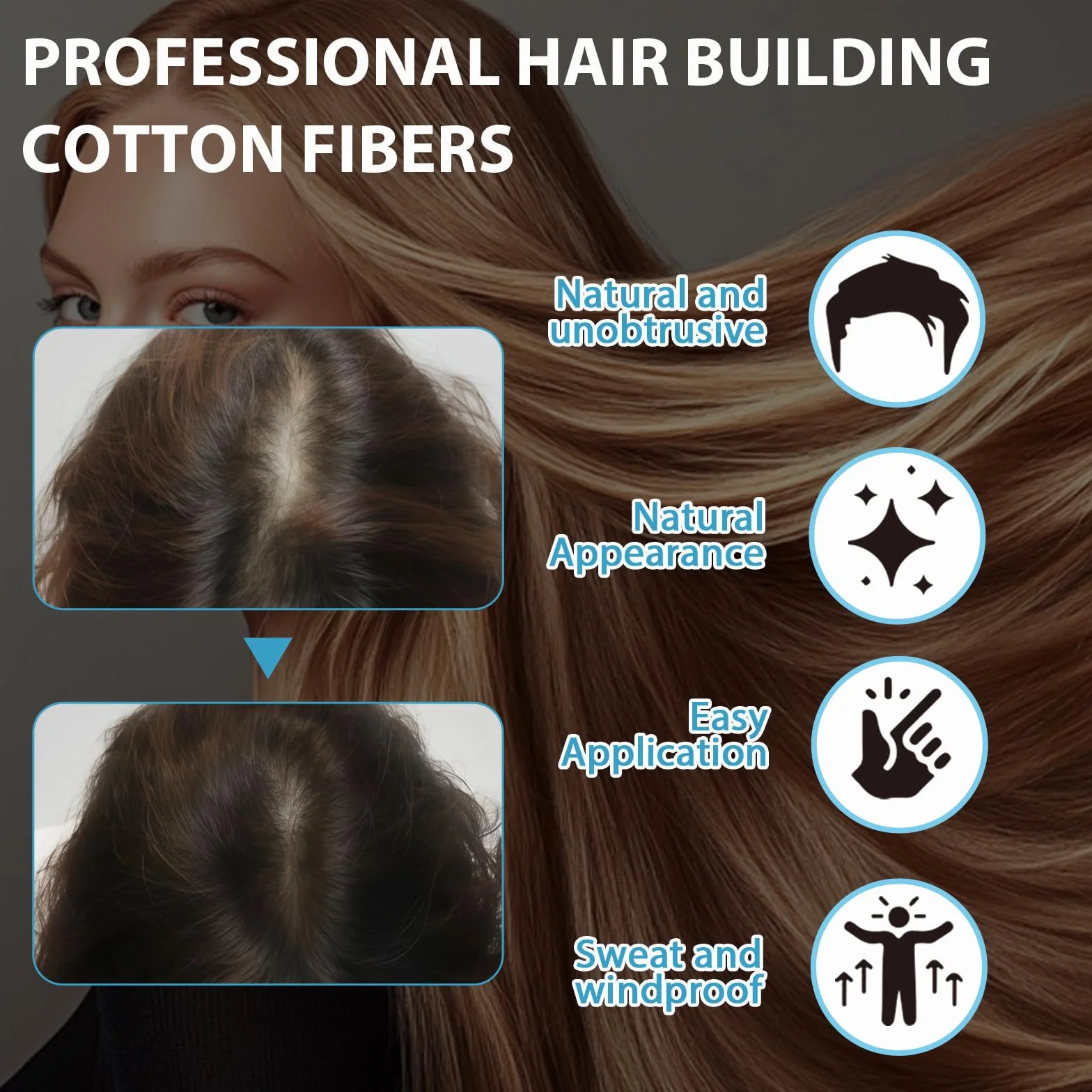 Polvos Relleno Capilar Instantáneo, Fibras Capilares, Spray en Polvo para Cubrir Pérdida de Cabello, Negro