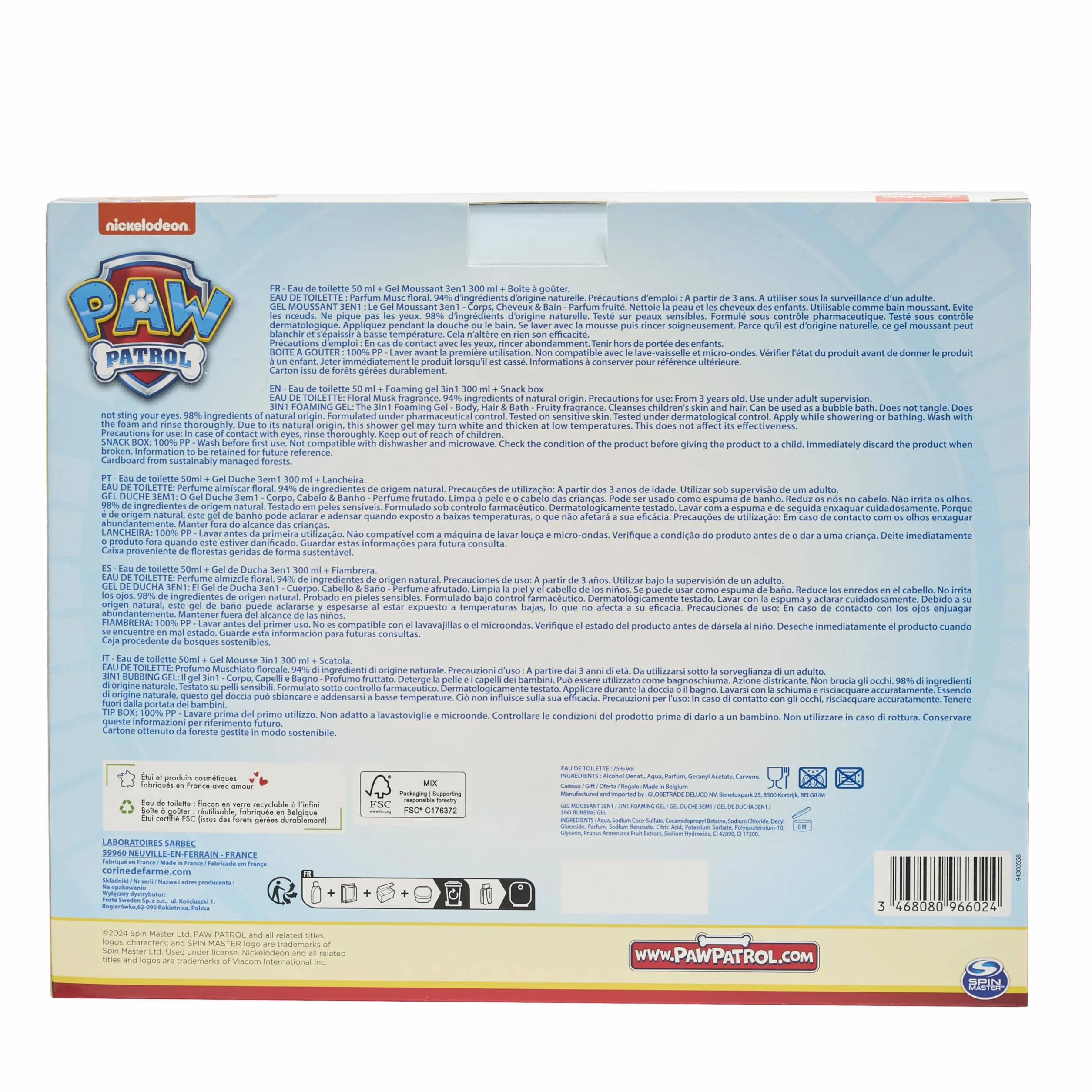 Set de Regalo La Patrulla Canina Corine de Farme para Niños Colonia 50ml Gel Ducha 3en1 300ml Fiambrera