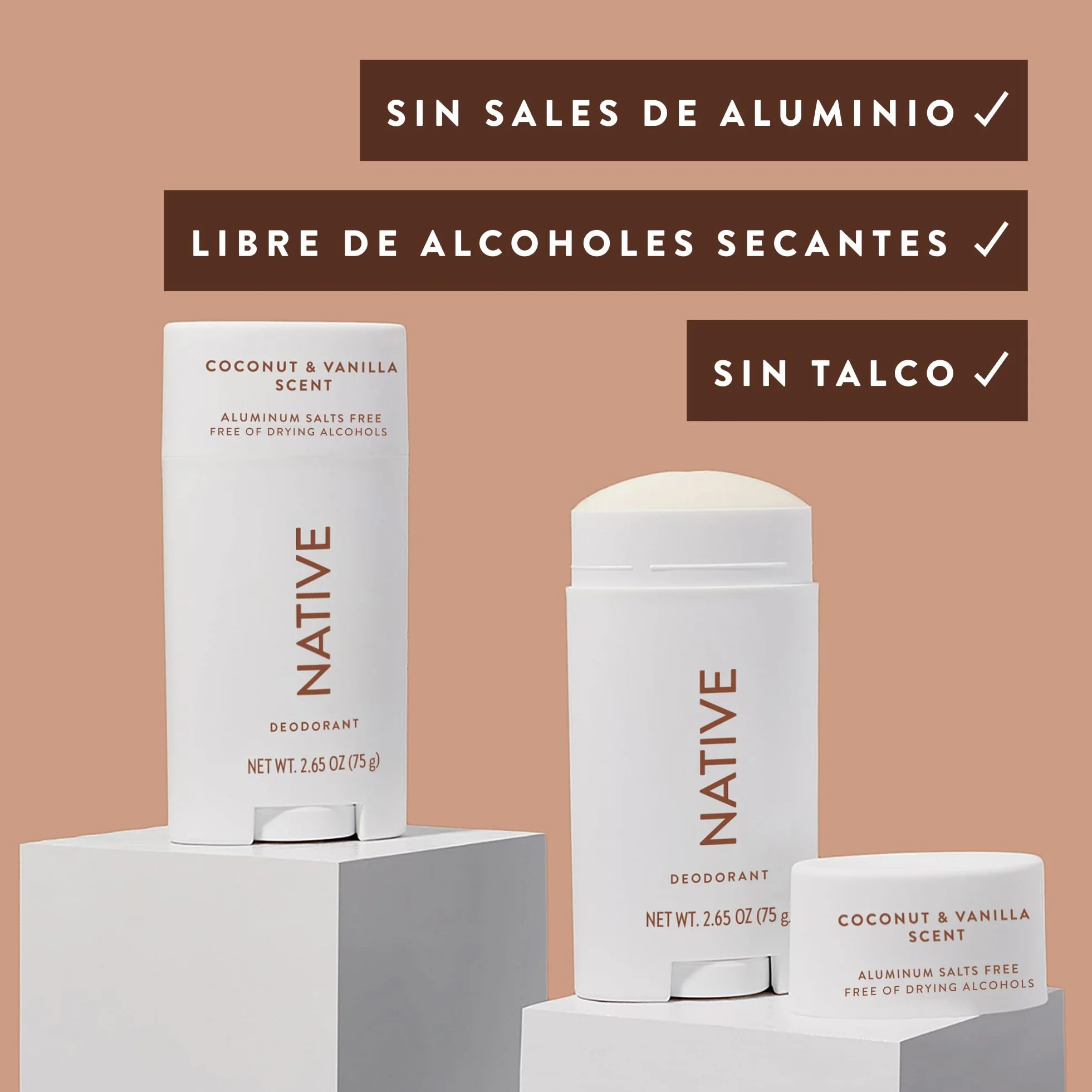 Desodorante Natural para Mujeres y Hombres - Libre de Alcohol y Aluminio - Aroma Coco y Vainilla - Control del Olor 72 Horas (75 ml)