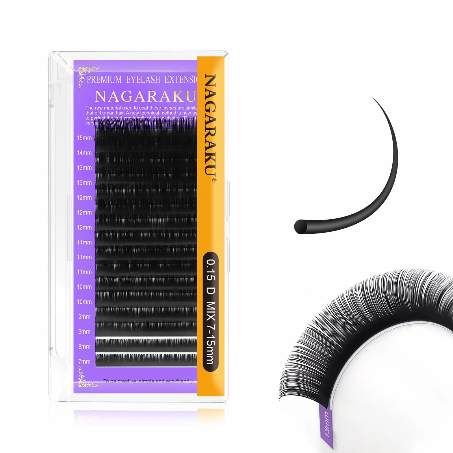 NAGARAKU Pestañas Individuales Clásicas 1:1 Volumen Ruso Pelo a Pelo 16 Filas Negro Mate 0.15mm D 7-15mm