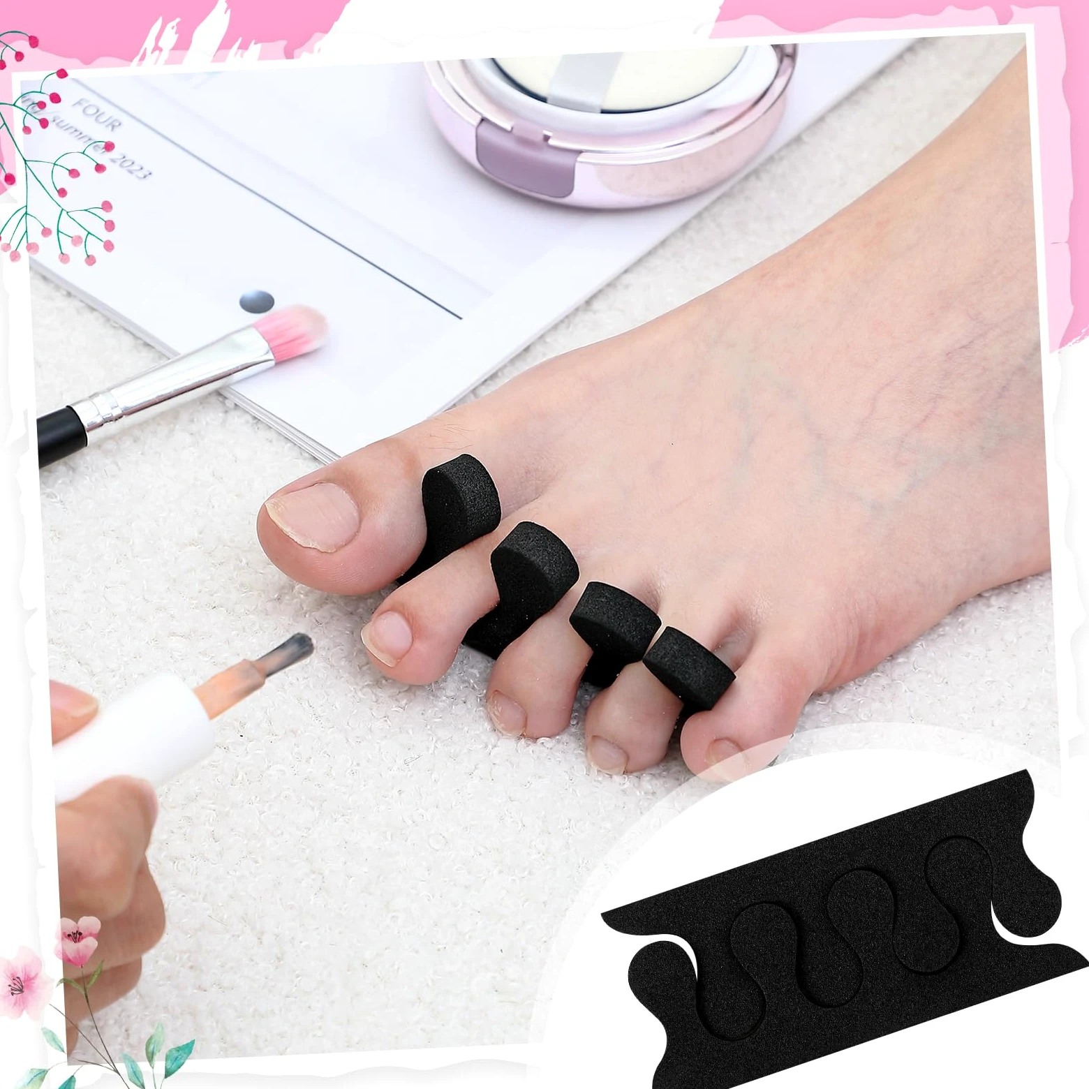 Mumufy 250 pares de separadores de dedos de esponja negros a granel para pedicura, espaciadores desechables suaves para dedos, separadores de dedos para pintura de uñas, manicura, pulido de uñas de
