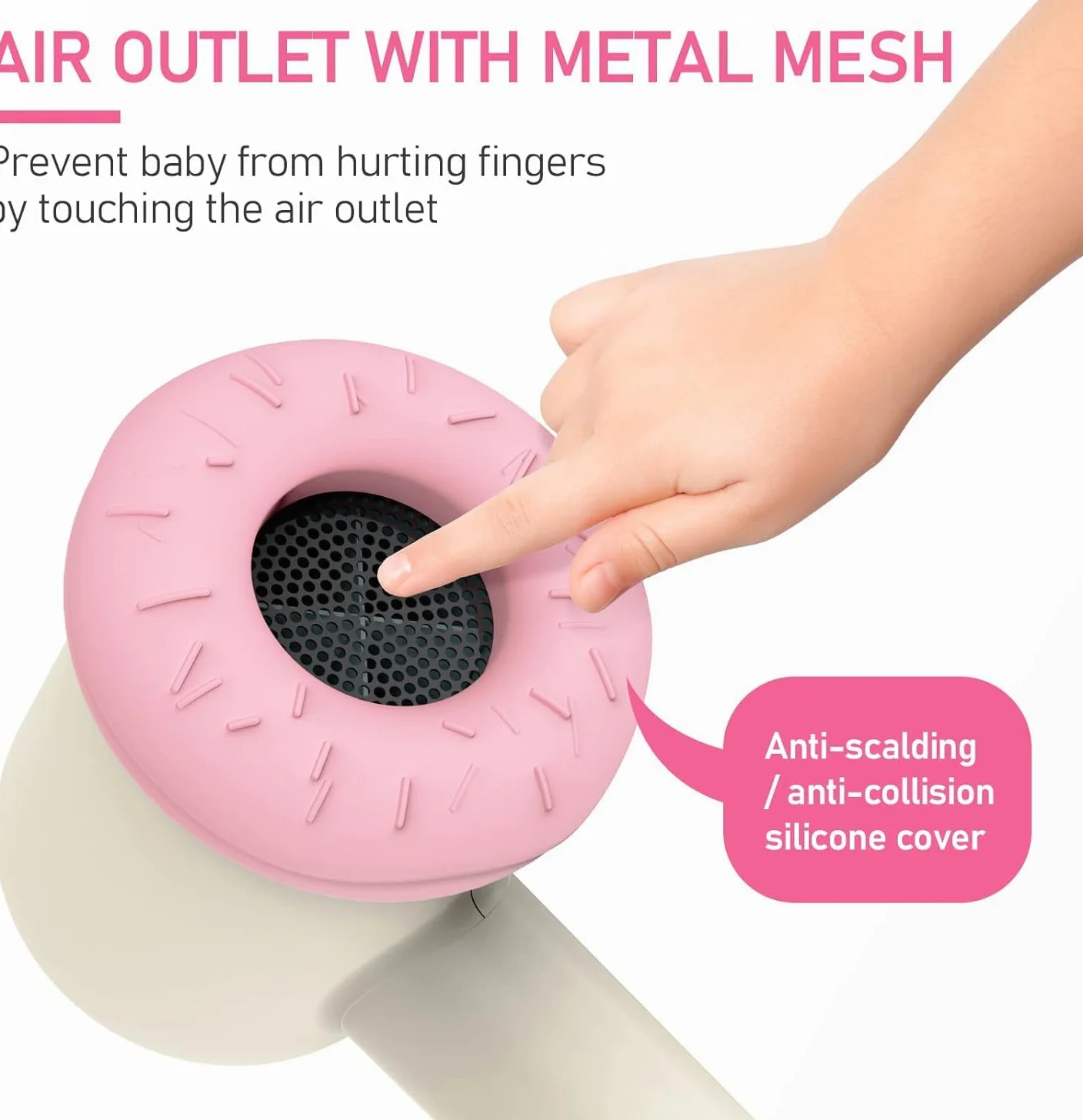 Secador de pelo inalámbrico para bebé, mini secador de pelo para niños, recargable, bajo ruido, calor suave para la piel de los glúteos del bebé con 3 ajustes de velocidad, 0-3 años de uso (rosa)