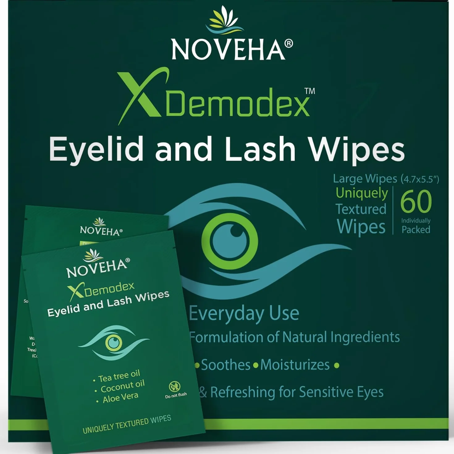 NOVEHA Demodex Toallitas para párpados y pestañas 60 unidades limpiadoras extra fuertes