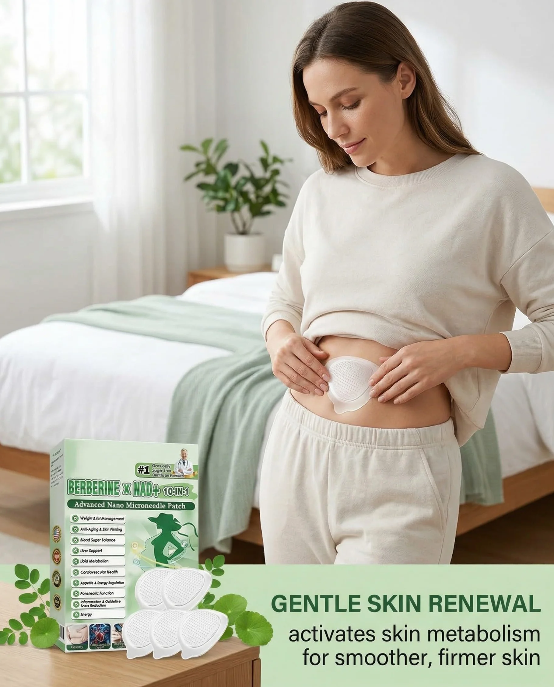 Parches adelgazantes Moringa 10 en 1, parche avanzado de microagujas, berberina para adelgazar