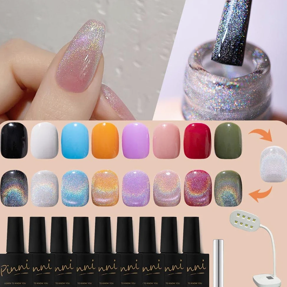 kit esmalte semipermanente Ojo de gato arcoíris universal 9D esmaltes semipermanentes de brillo reflectante holográfico esmalte uñas de gel de diamante láser, palos magnéticos, lámpara de uñas de mesa