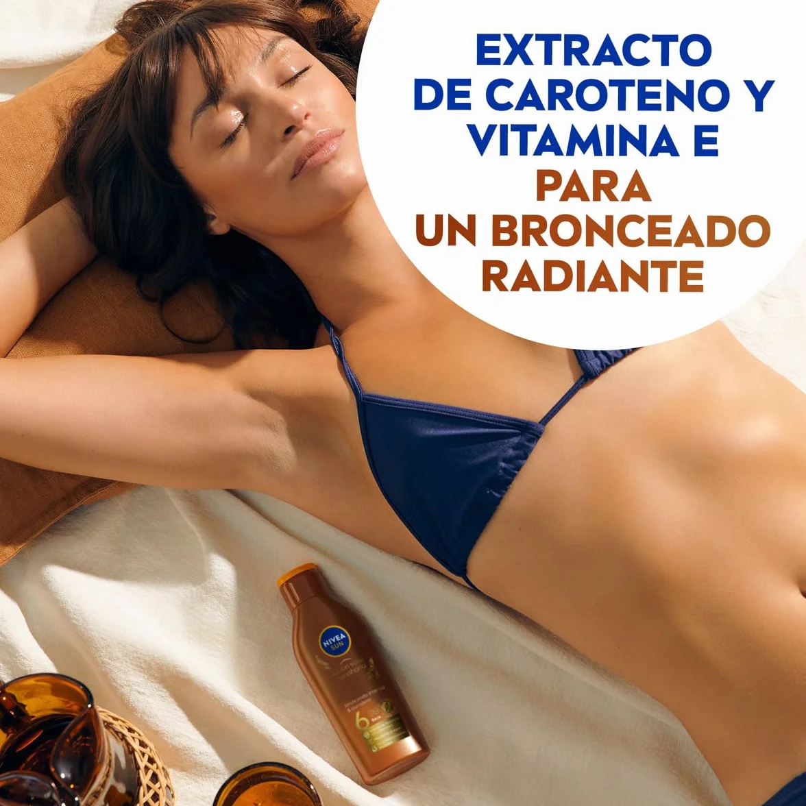 NIVEA SUN Leche Solar Zanahoria FP6 200 ml Protector Solar Hidratante Resistente al Agua Crema Bronceadora