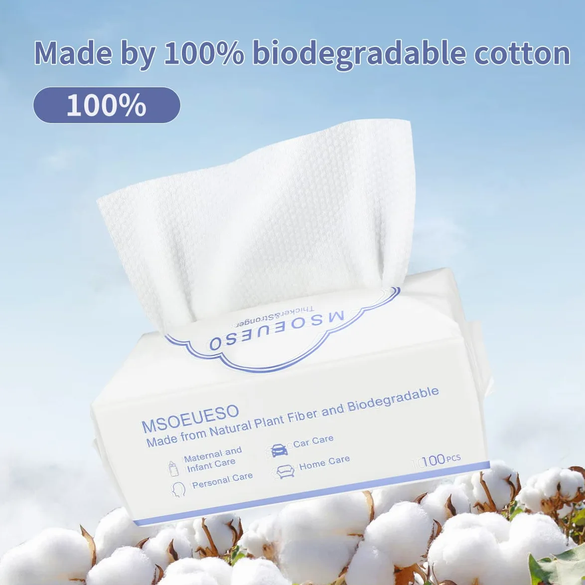 MSOEUESO - Toalla facial desechable, pañuelos faciales 100% algodón, paños secos para la cara, toallas limpias biodegradables, toallitas desmaquillantes, ultra suaves para adultos y bebés, 200