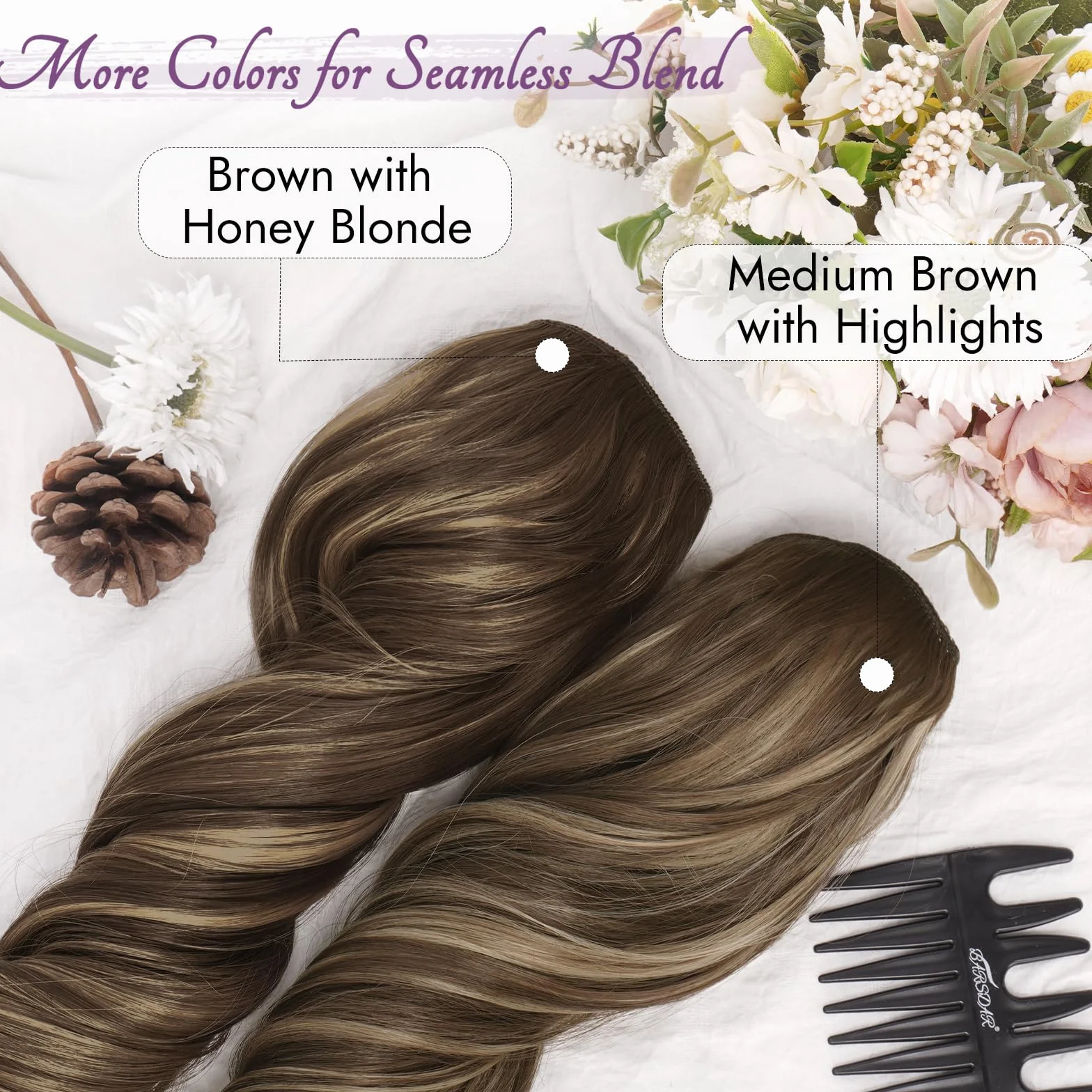 BARSDAR Clip en Extensiones de Cabello 50cm Ondulado 5 Piezas Marrón con Rubio Miel