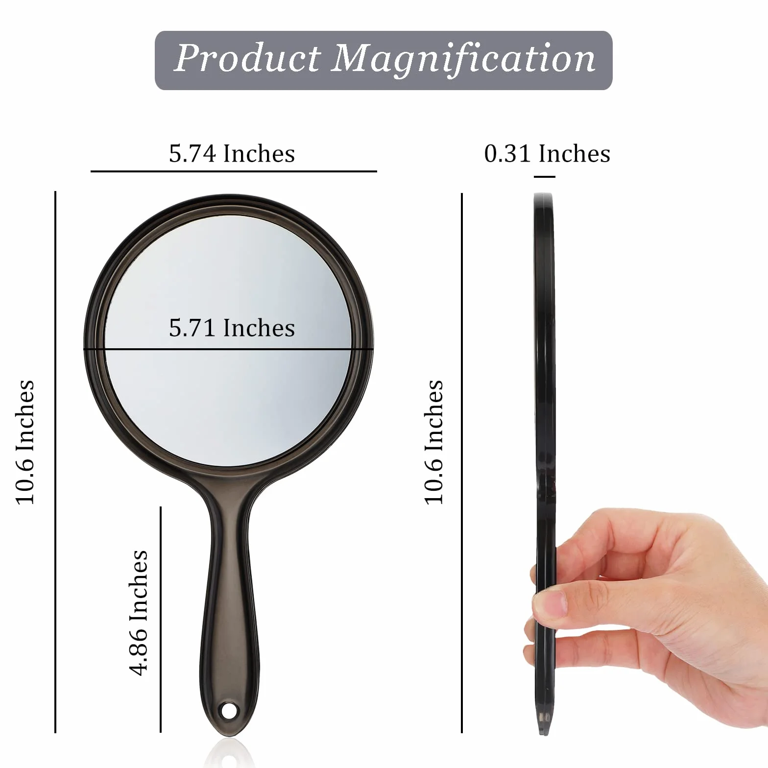 Jetec Espejo de Mano Doble Cara Aumento 1X/ 3X Redondo Portátil para Maquillaje Viaje (Negro)