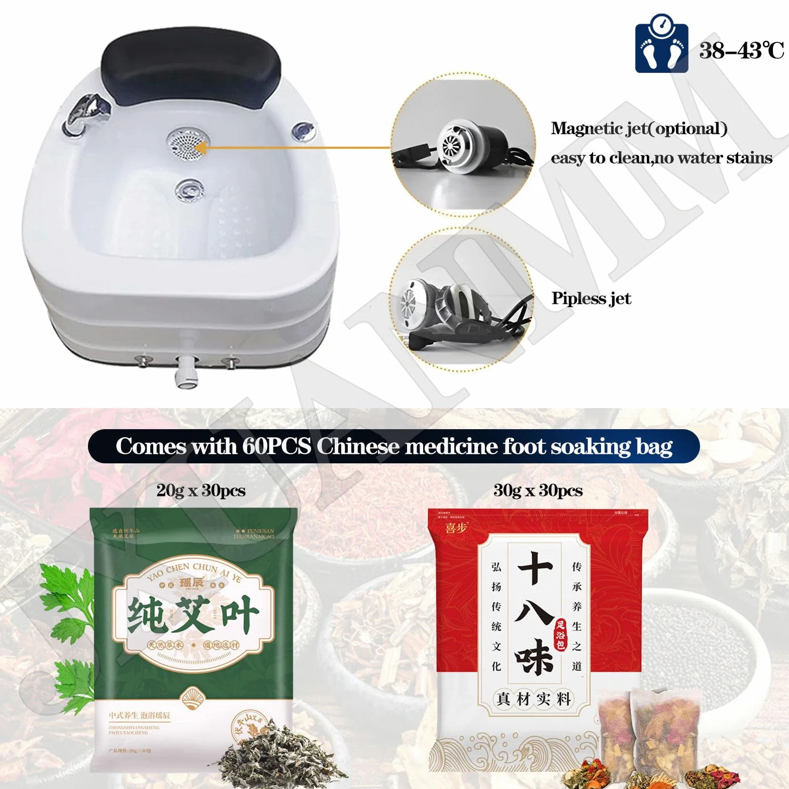 SPA de pies para pedicura, baño de pies acrílico con Masaje, Cuenco de pedicura con bañera portátil, SPA de pies con Calor y Masaje, Bomba Drenaje automático, inmersión Gran tamaño A