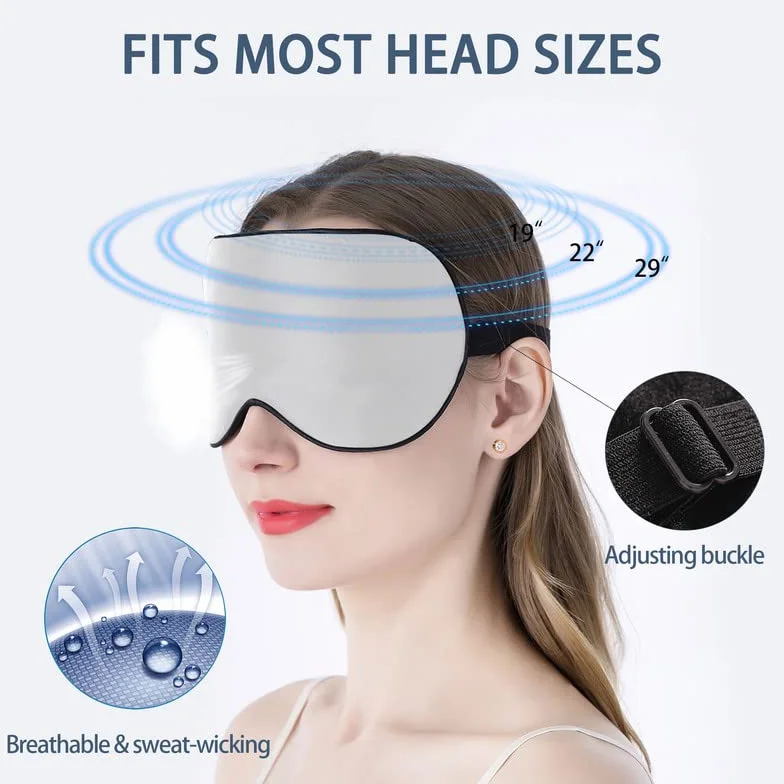 2 piezas antifaz para dormir 100% seda con correa ajustable, máscara para los ojos negra y plateada