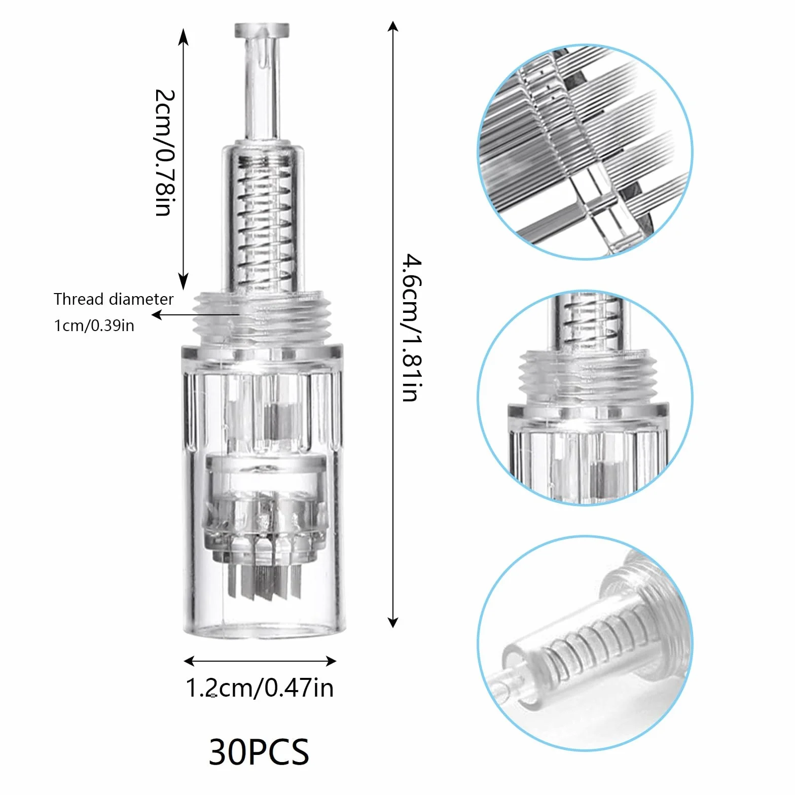 Agujas Dermapen Microneedling 36 Pin Espiral Puntas Repuesto para Bolígrafos de Microagujas