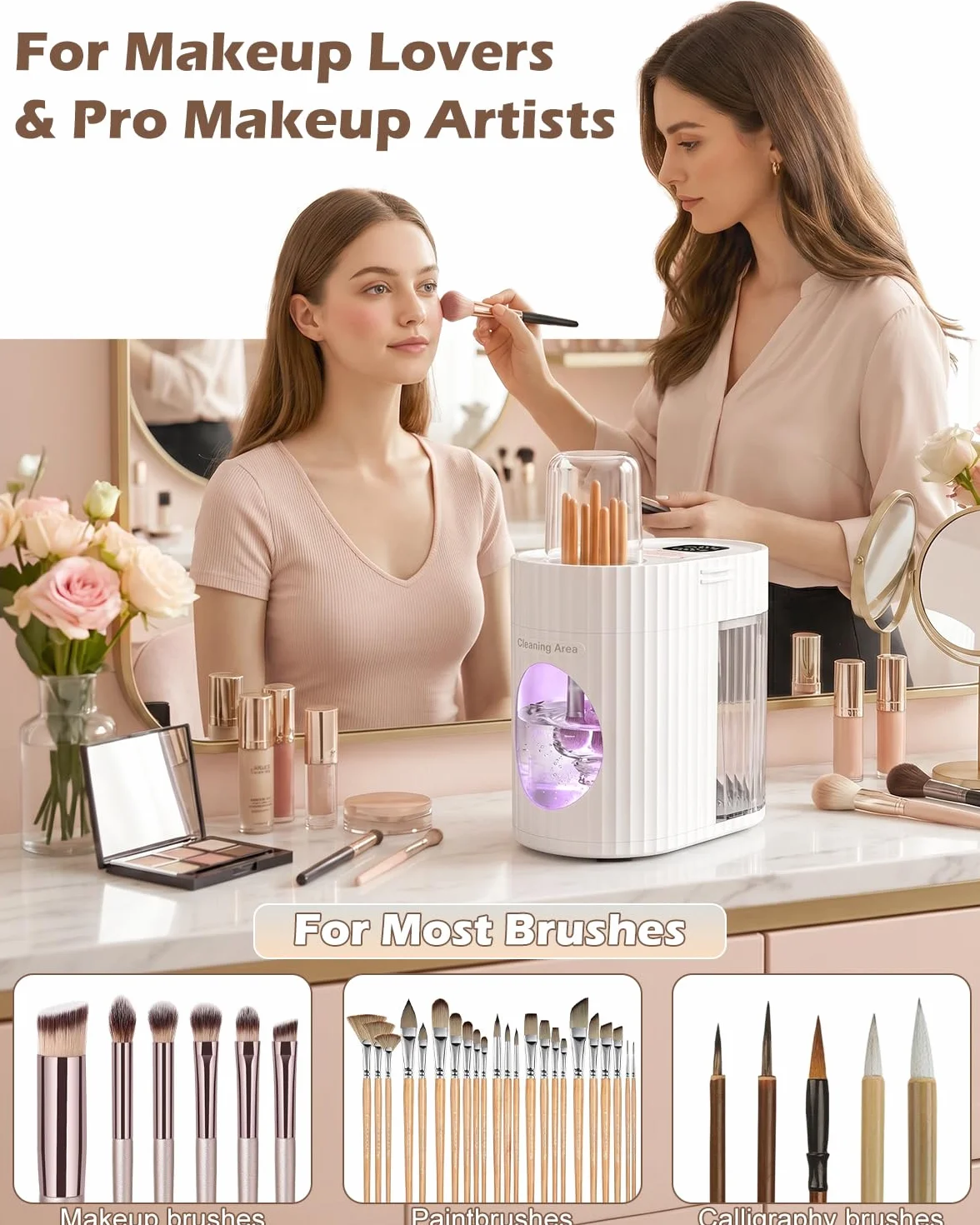 CloudValley Limpiador Eléctrico de Brochas de Maquillaje, Limpieza Profunda, Centrifugado, Portátil