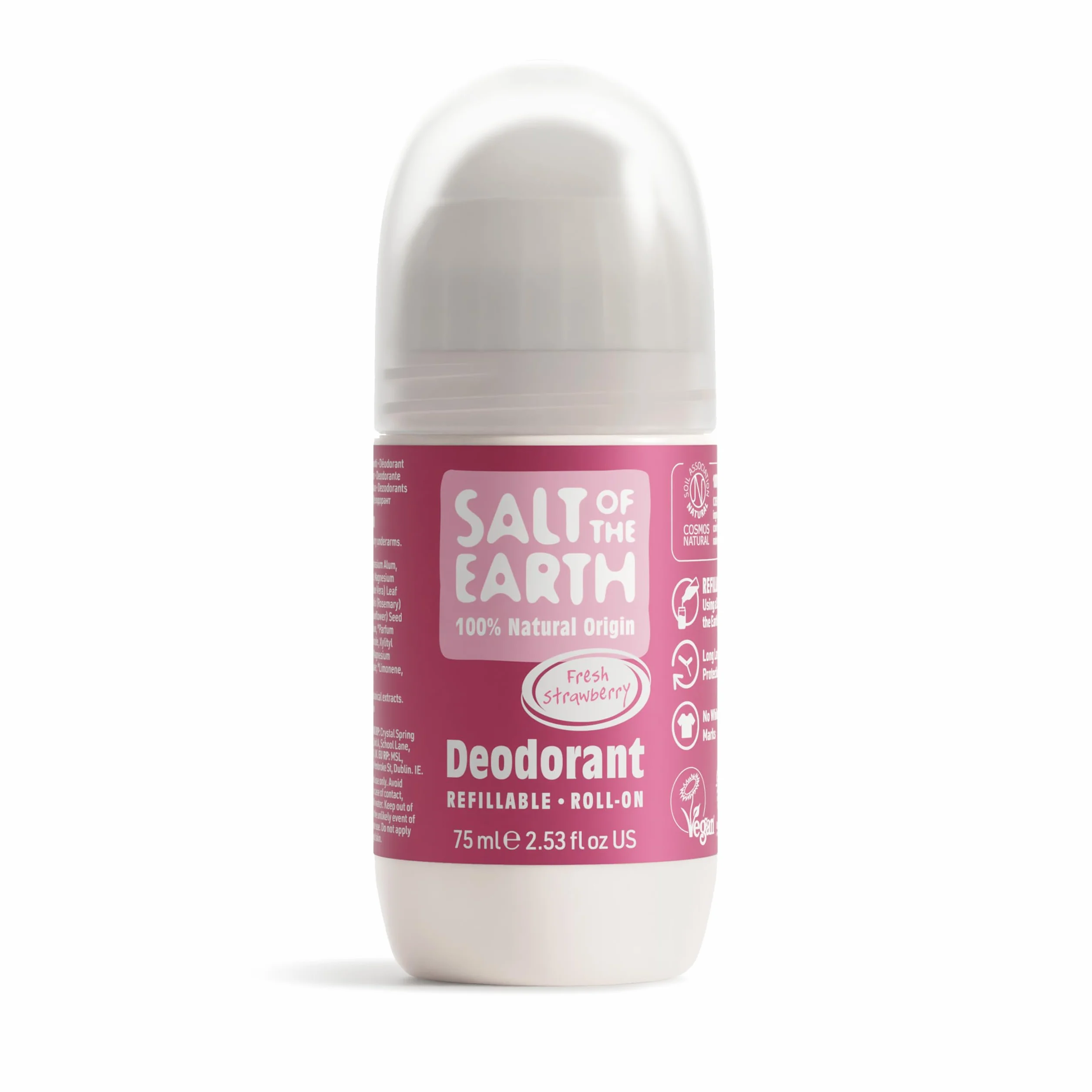 Desodorante natural en roll-on Salt Of the Earth Fresa dulce Recargable vegano 75ml
