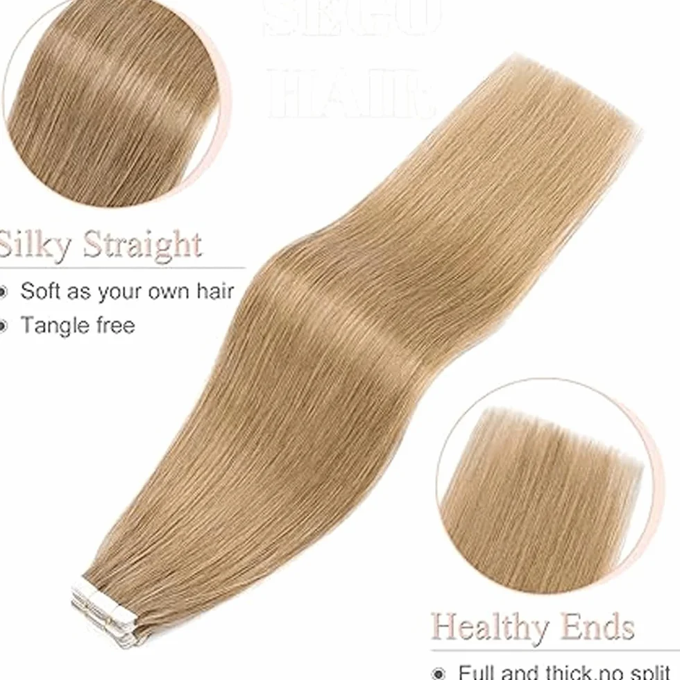 Extensiones adhesivas de pelo humano recto invisible, #27, rubio miel, 24 pulgadas, 10 piezas/40 g, extensiones de pelo humano para mujer, mínimo, smell low Shedding