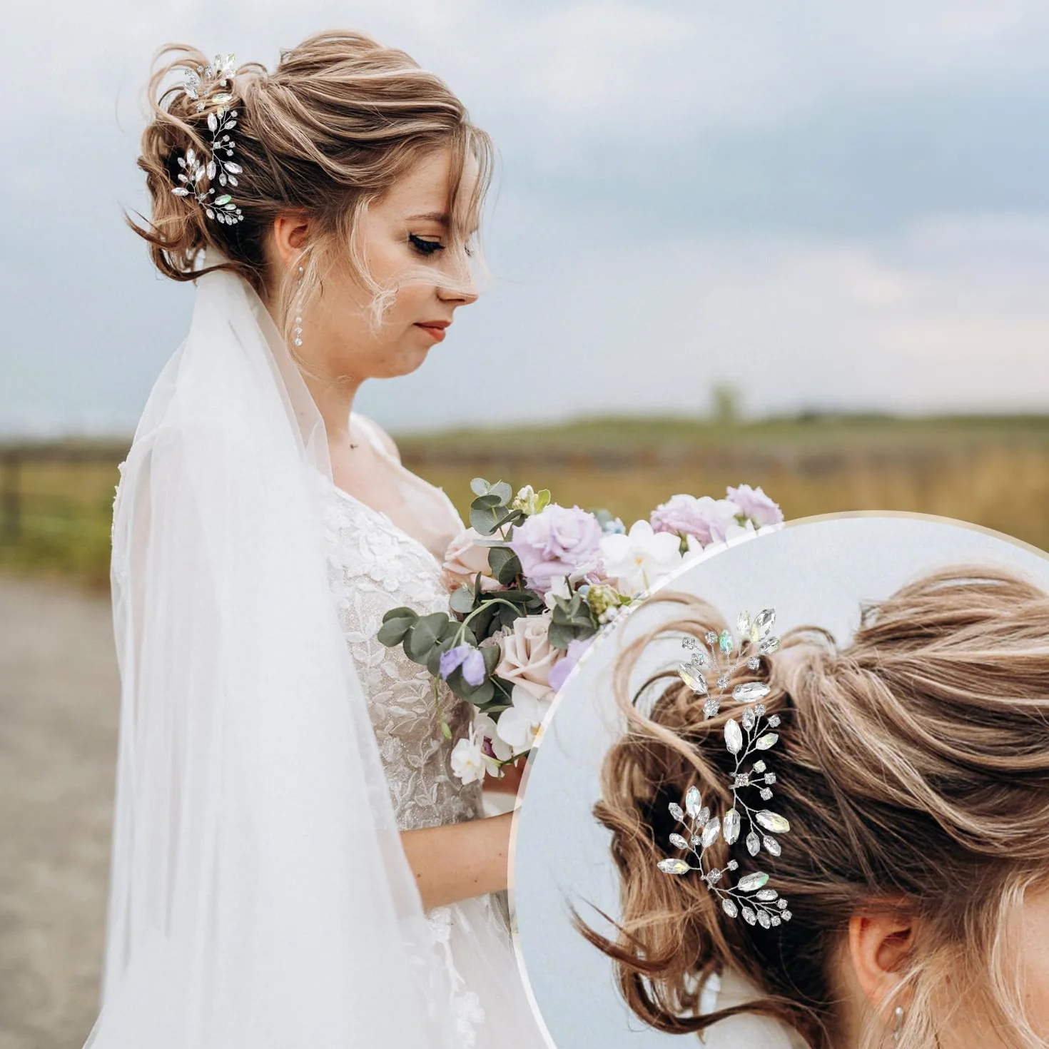 Accesorios para el cabello de boda, horquillas de novia con cristales y diamantes de imitación (plata)
