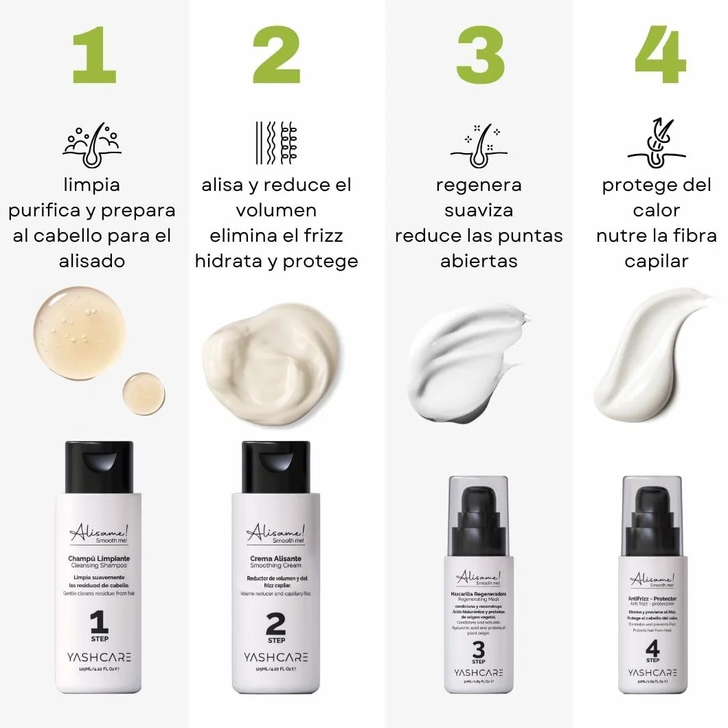 Kit Alisado Organico Vegano Profesional - Champú, Alisador, Mascarilla y Crema Anti Frizz