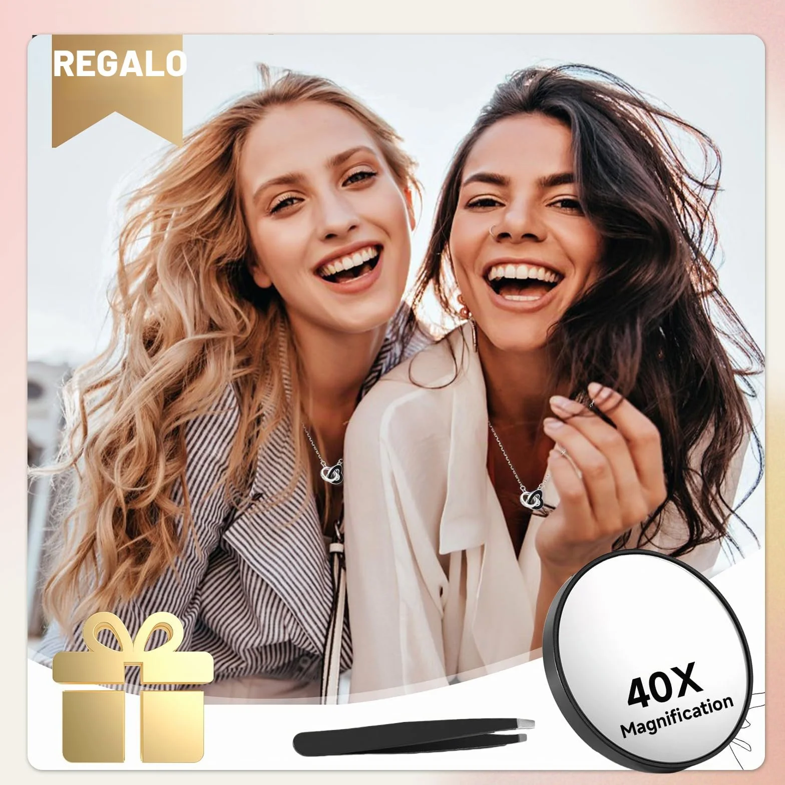 Espejo de aumento 40 veces 8,9 cm con ventosas y pinzas para maquillaje