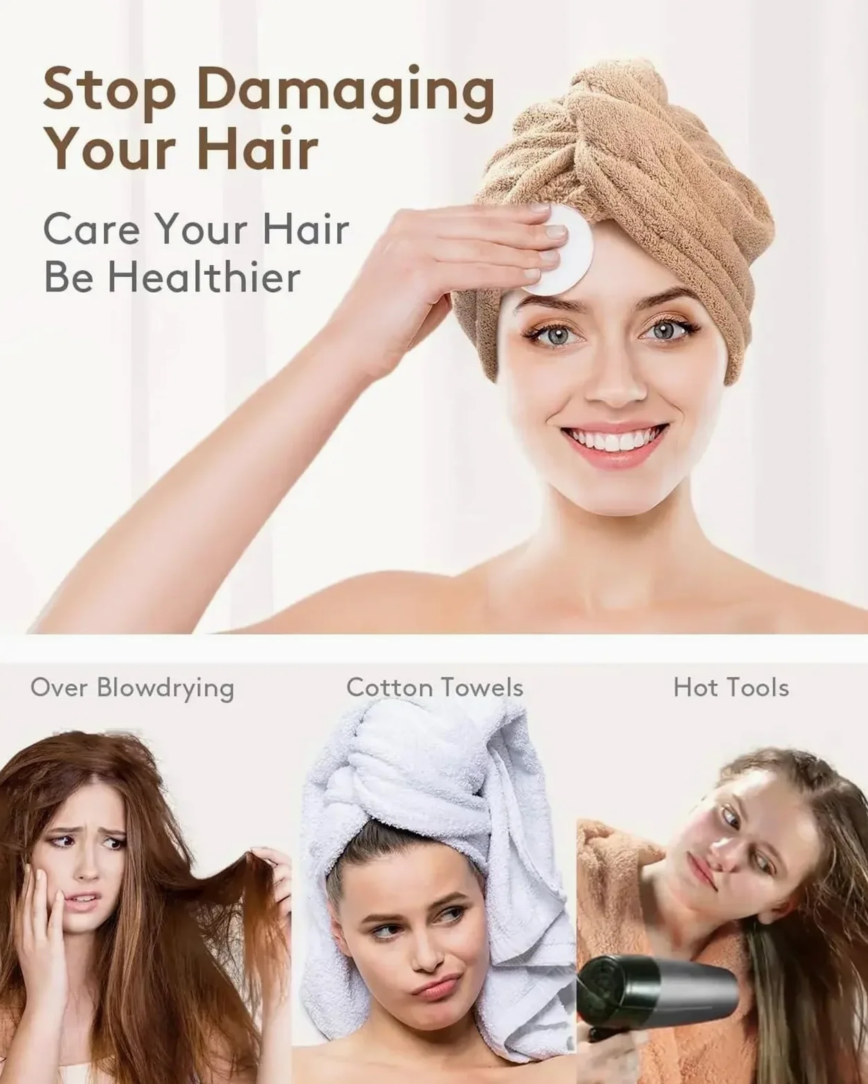 Toalla de microfibra for el cabello, envoltura de secado de cabello antiencrespamiento for mujeres y hombres, sombrero for cabello seco, súper absorbente, gorro de baño envuelto para Mujeres Cabello r