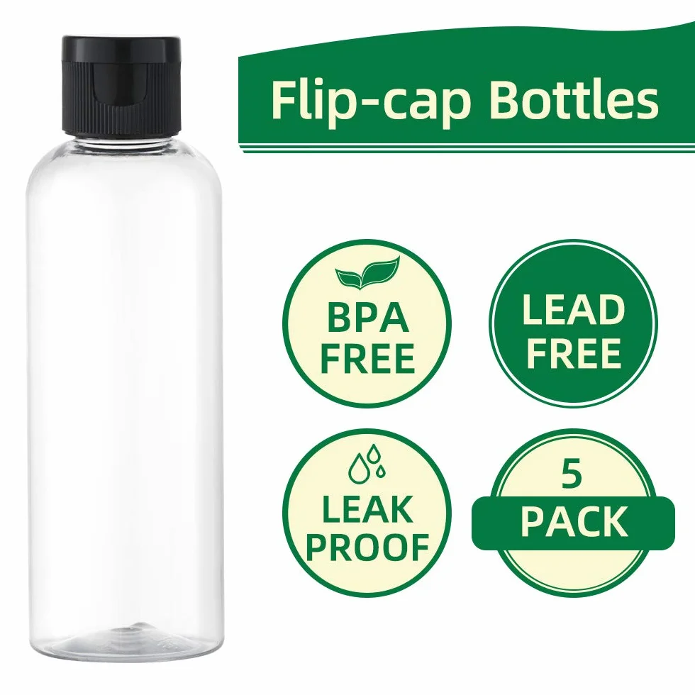 Toureal 100ML Botella de Viaje Flip-Cap 5 Piezas Contenedor Vacío para Cosméticos con Embudo Transparente