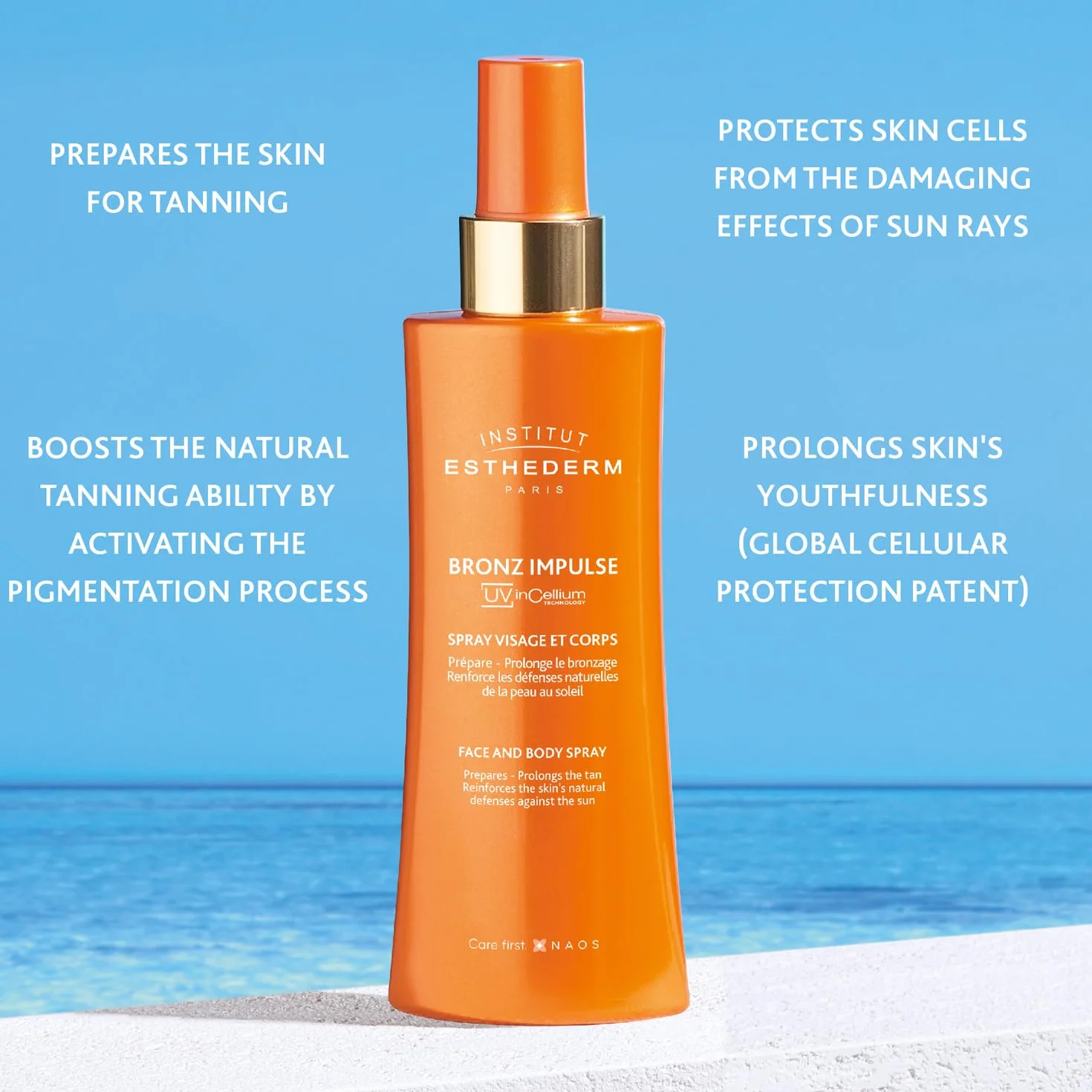 INSTITUT ESTHEDERM Bronz Impulse - Bruma Facial y Corporal - Ayuda a Lograr un Bronceado más Rápido, Intenso y Duradero - Ayuda a Prevenir el Fotoenvejecimiento - Spray 150 ml