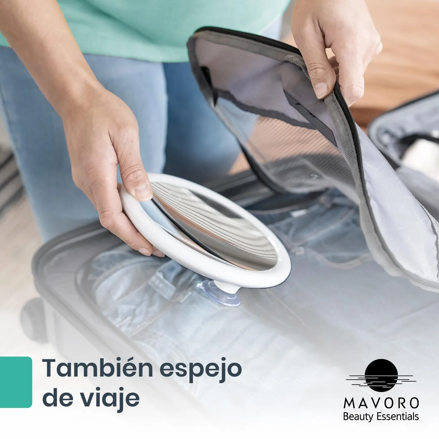 Mavoro Espejo Aumentador LED 17 cm 5X con Ventosas Fuertes Espejo de Maquillaje Iluminado Portátil