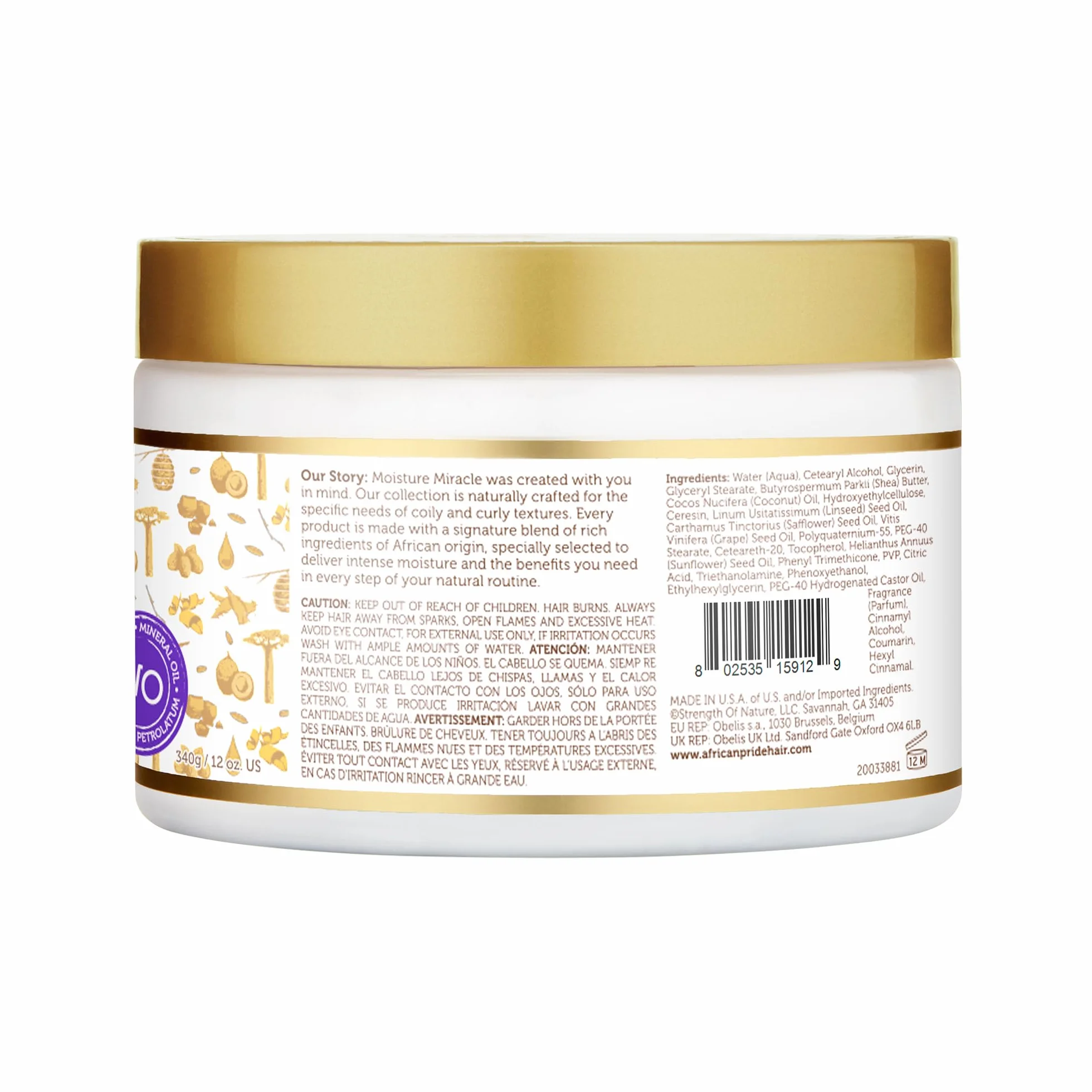 African Pride Moisture Miracle Crema para rizos aceite manteca karité linaza hidrata define