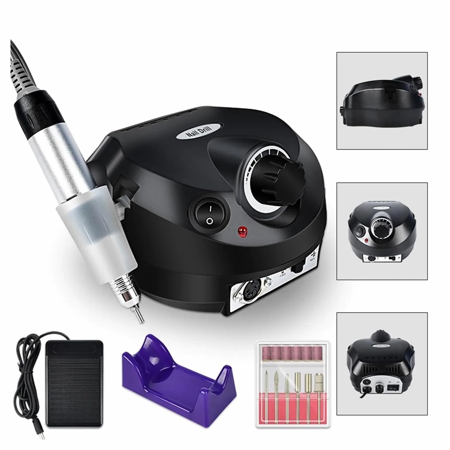 Torno para Uñas, Juego de taladro eléctrico for uñas, cortador de fresado profesional for manicura, limas de uñas, brocas, herramientas for quitar esmalte de Gel(Nero)