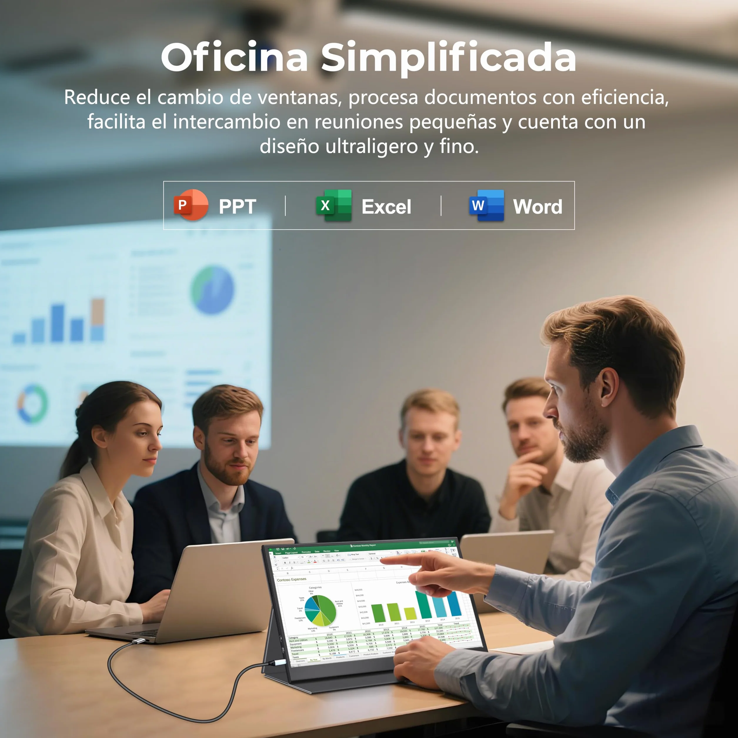 Monitor Portátil 15,6" Full HD IPS 1080P Mate, Ultra Ligero, HDMI/USB-C, VESA