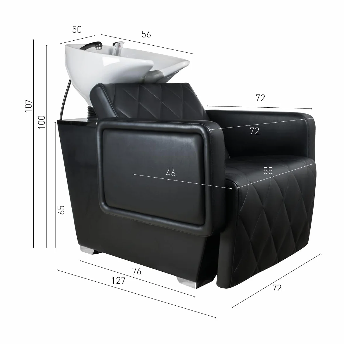 Lavacabezas de Peluquería Profesional Cubo Negro Asiento Ergonómico Acolchado Cuba Basculante Cerámica Estructura Robusta