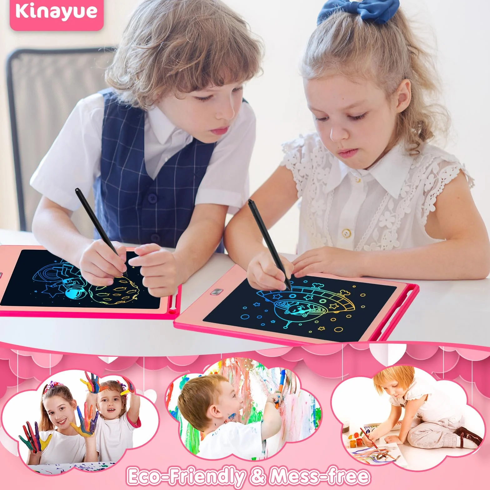Tableta Escritura Niños LCD 8,5 Pulgadas, Tablet Dibujo Reutilizable, Juguete Educativo Rosa